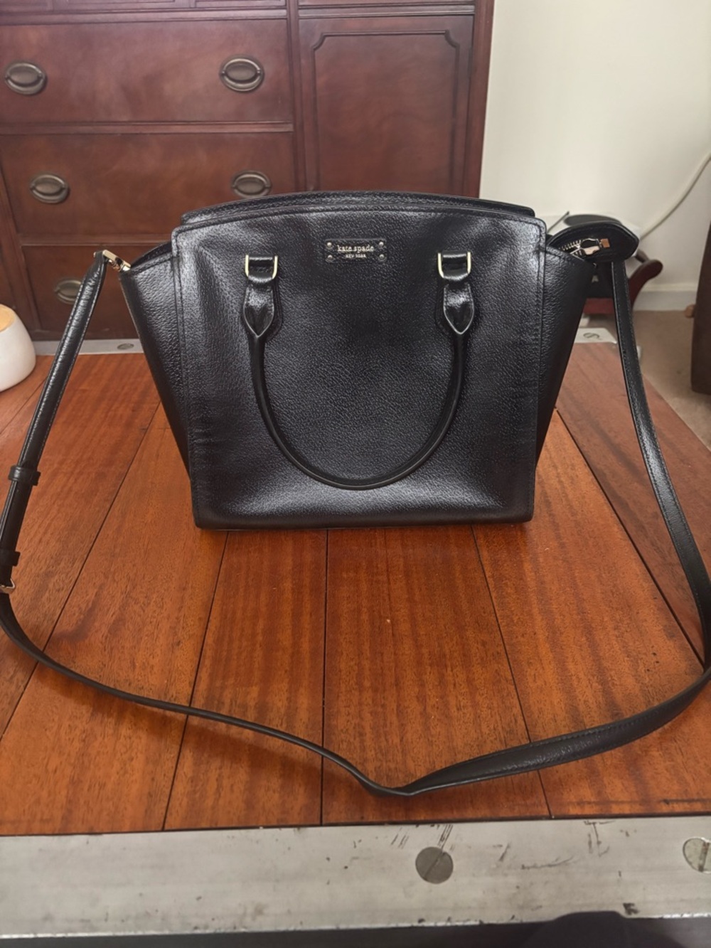 Kate Spade Black Leather Satchel with Crossbody Strap